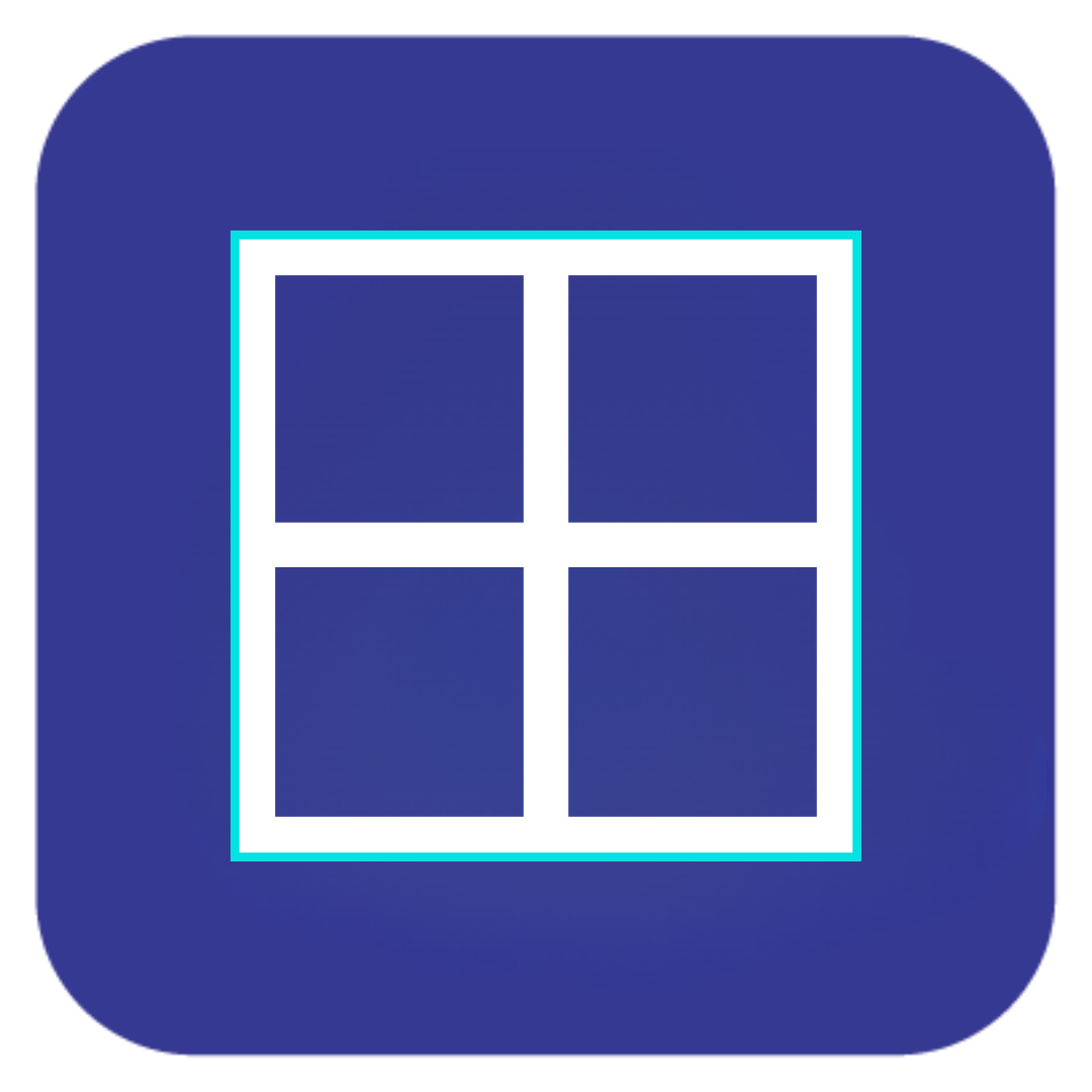 A blue square with a white window icon inside of it.