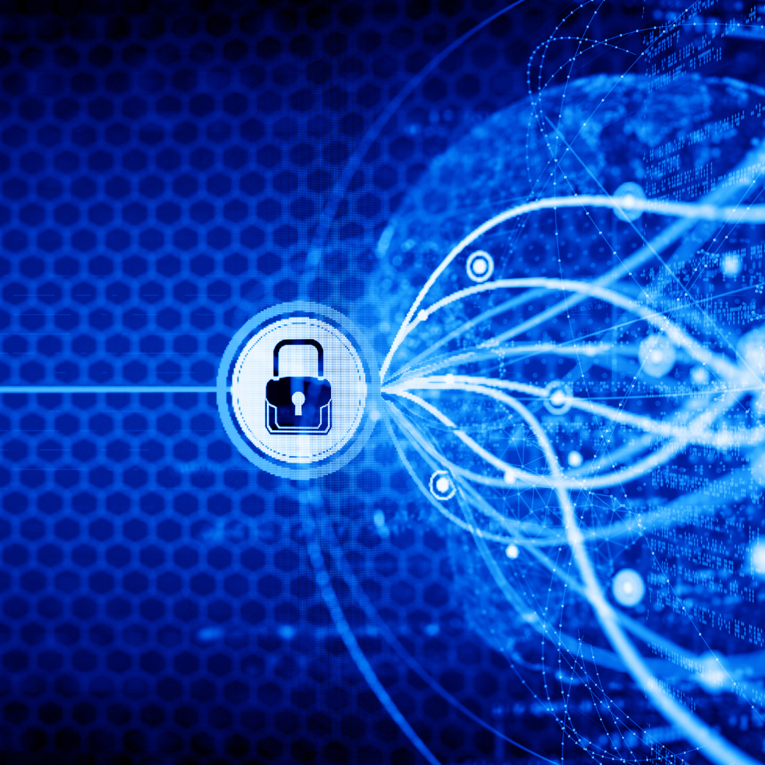 A blue background with a padlock in the middle of it.