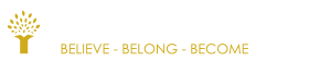 A logo with a tree and the words `` believe belong become ''