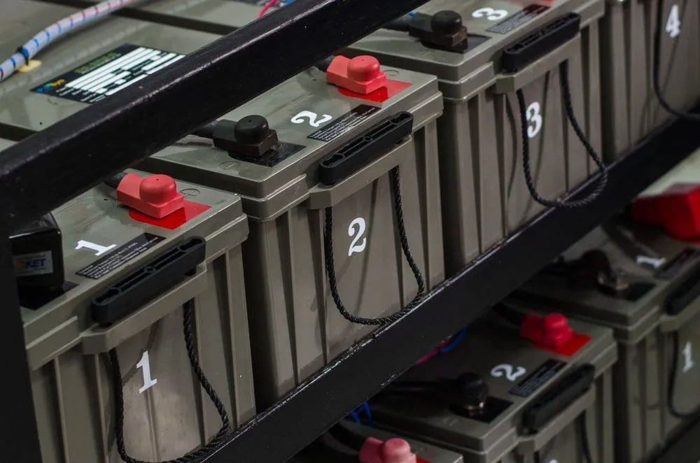Batteries in a Rack, With Black and Red Terminals — Edmonton Battery Centre in Bentley Park, QLD