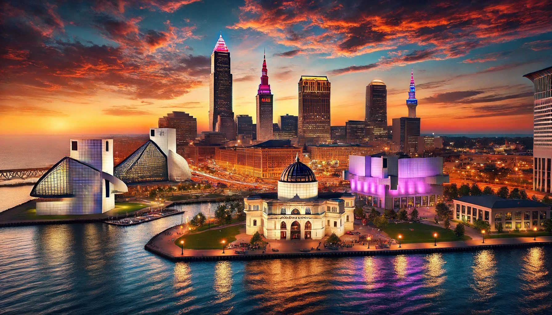 Photo of downtown Cleveland Ohio next to Lake Erie