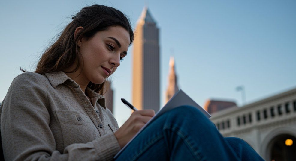 Cleveland woman journaling after her hypnosis session taking some notes