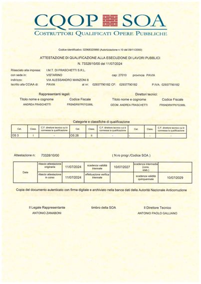 Documento SOA CQOP con logo e tabelle, mostrato su una pagina giallo pallido.