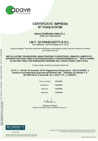 Documento di certificazione con logo APAVE, centrato su una pagina verde chiaro.