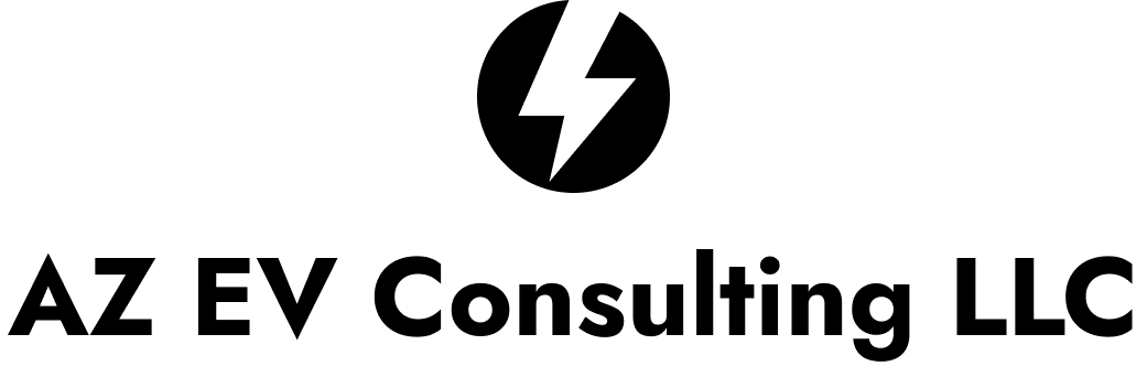 The logo for az ev consulting llc has a lightning bolt in a circle.