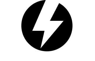 A black and white icon of a lightning bolt in a circle.