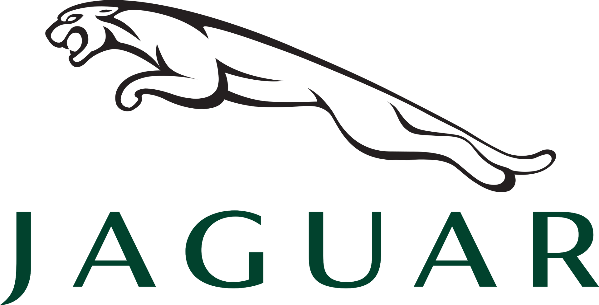 A jaguar logo with a jaguar jumping in the air