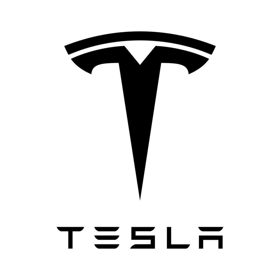 A black and white tesla logo on a white background.