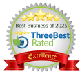 A badge that says `` best business of 2023 three best rated excellence ''. A badge that says `` best business of 2023 three best rated excellence ''.