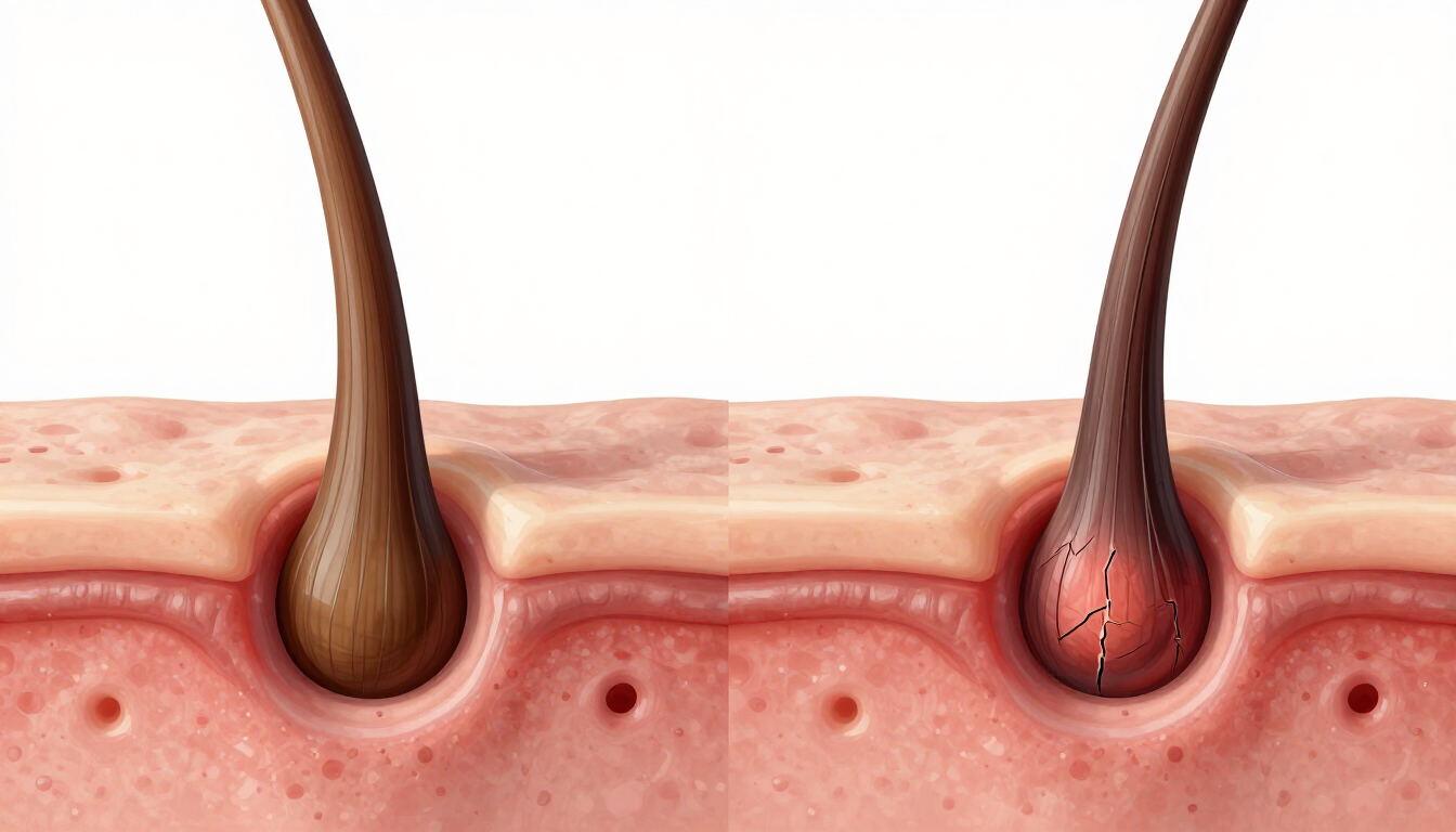 Scientific comparison of healthy versus damaged hair follicles due to lifestyle factors.
