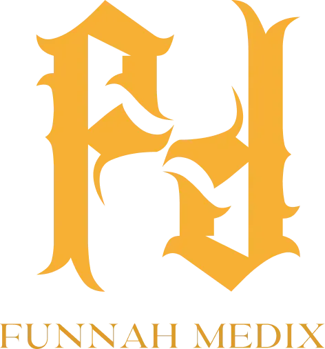 Orange Gothic-style “FH” logo with the text “FUNNAH MEDIX” below on a white background