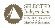 Linos Funeral Directors logo with elegant script and beige background