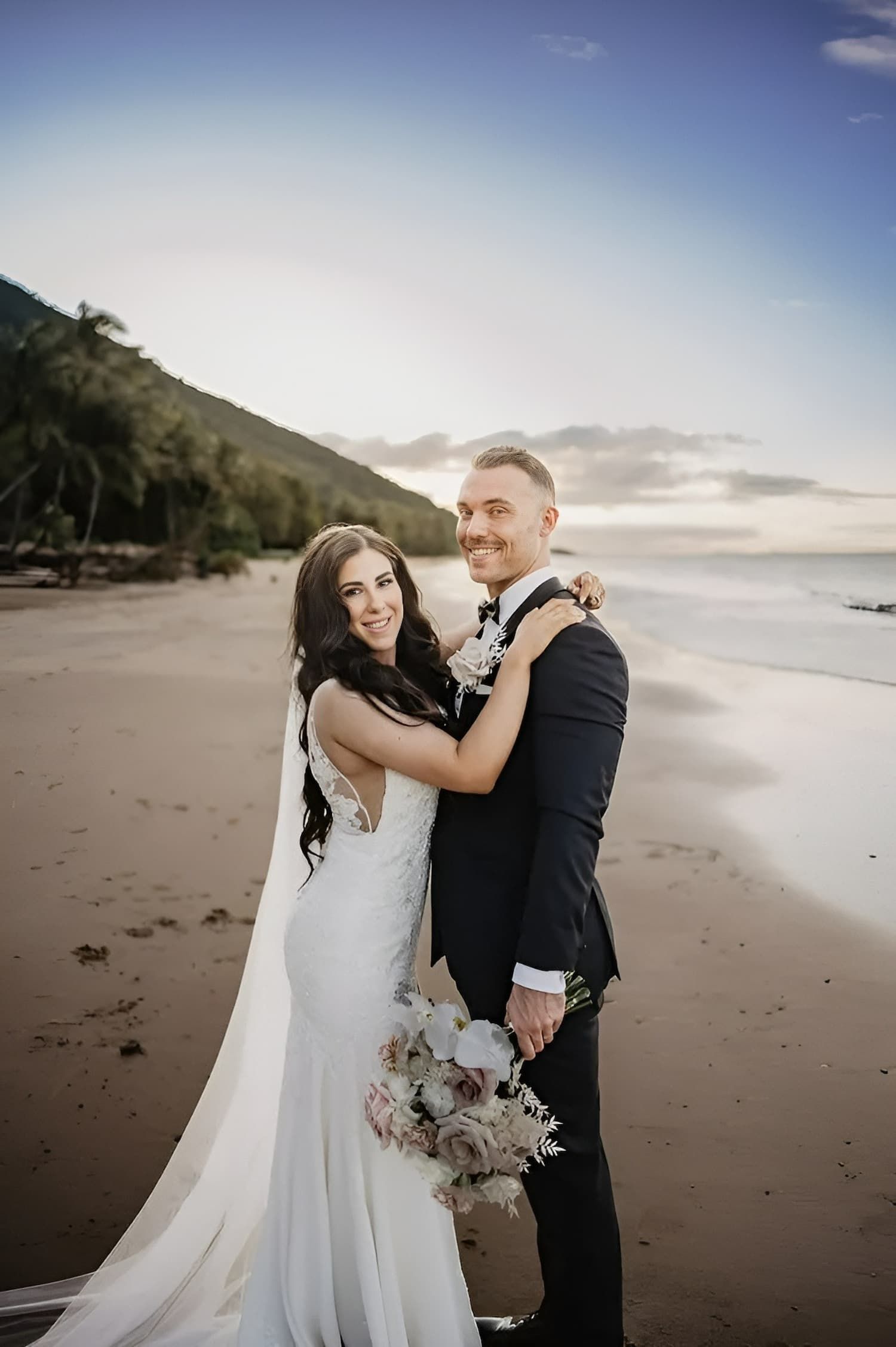 A Bride and Groom Are Posing for a Picture on the Beach — GinaS Cairns Tropical Weddings in Parramatta Park, QLD