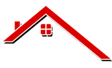 A red and black roof with a window on it