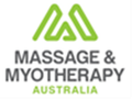 Massage & Myotherapy Australia logo in green and gray text with abstract green icon