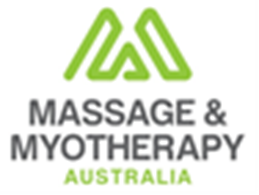 Massage & Myotherapy Australia logo in green and gray text with abstract green icon