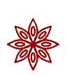 Mandala floral roja con ocho bucles que simulan pétalos sobre un fondo blanco.