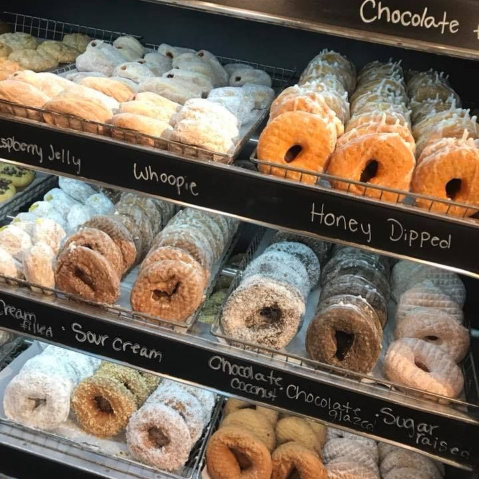Rows of glazed donuts