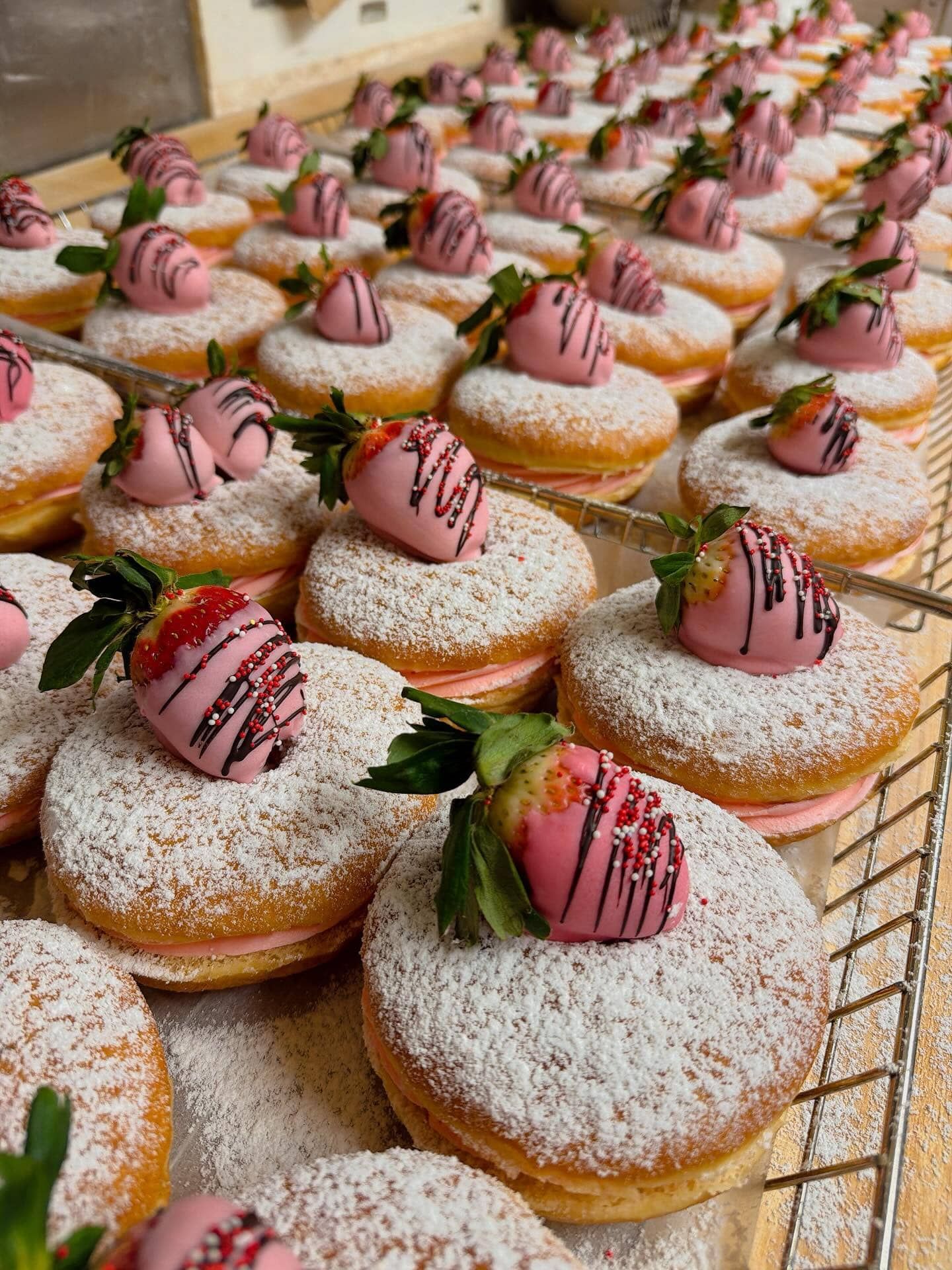 Strawberry donuts with icing