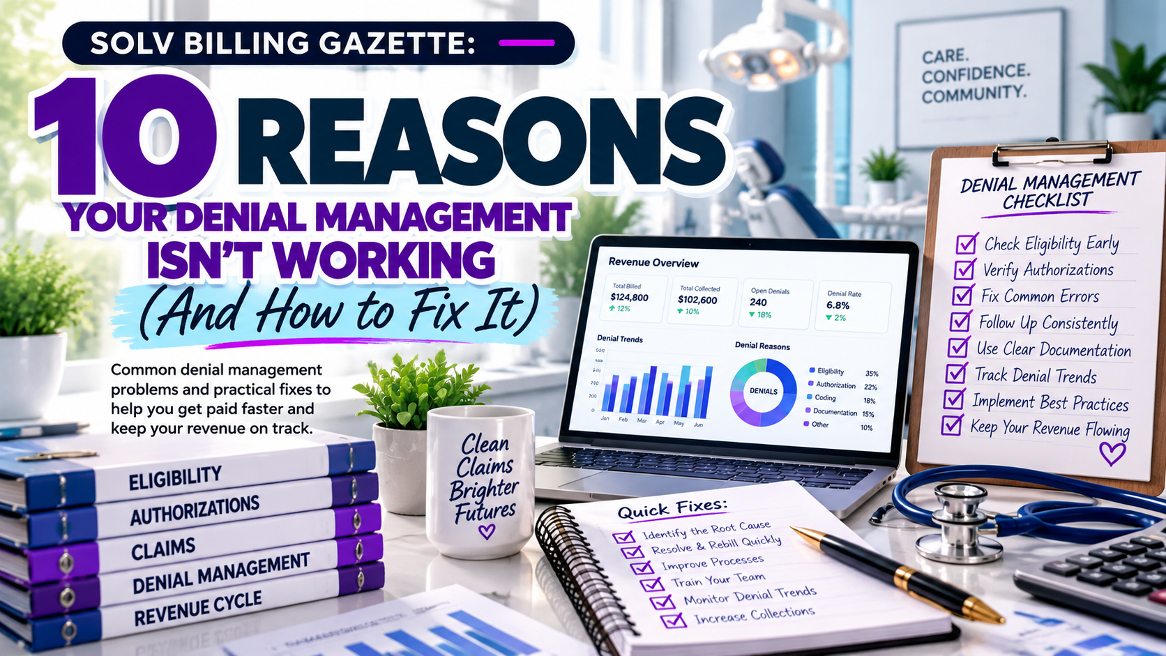 Infographic about 10 reasons your digital management isn’t working, with a laptop and office desk illustration.