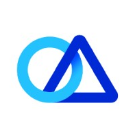 Blue overlapping circle and triangle logo on a white background