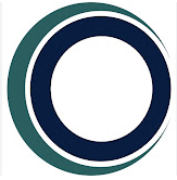 Abstract circular logo with teal and navy rings around a white center