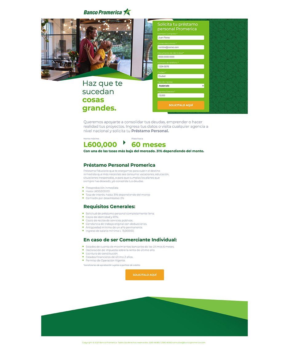 landing page banco promerica