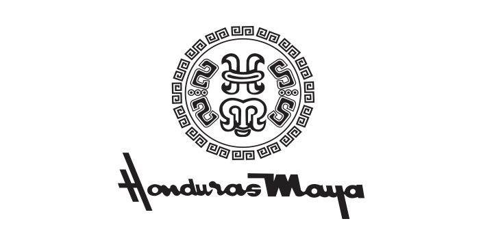 Un logotipo en blanco y negro para Honduras maya sobre un fondo blanco.