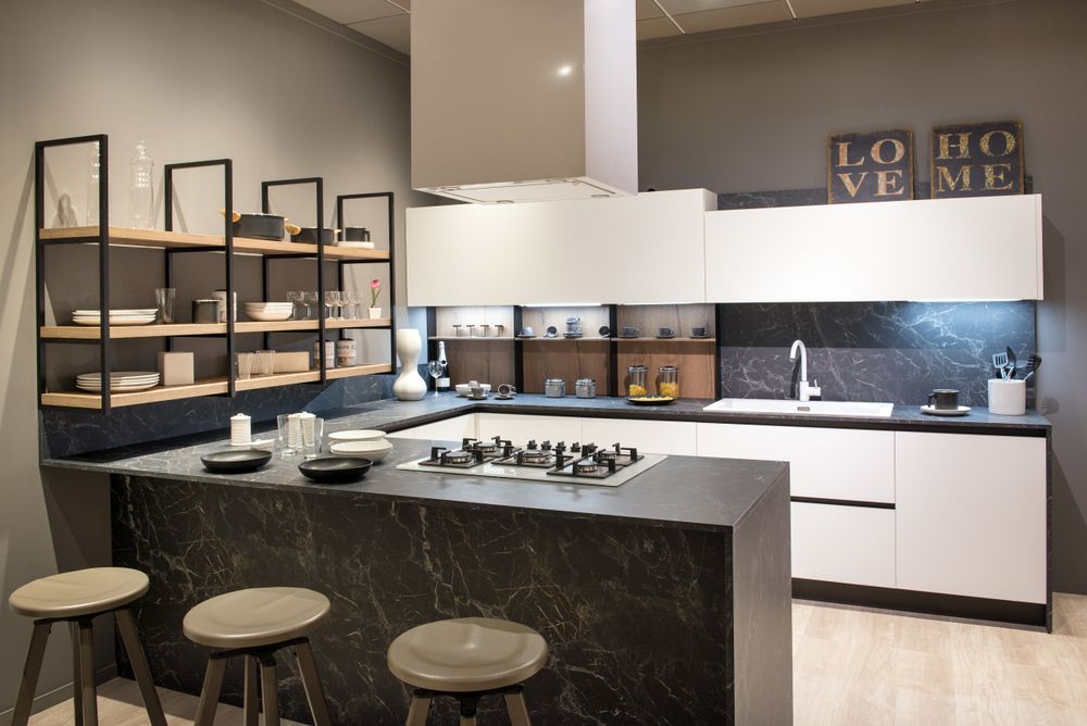 Modern Kitchen With Black Island Cabinets — The Right Kitchen Company In Berkeley, NSW