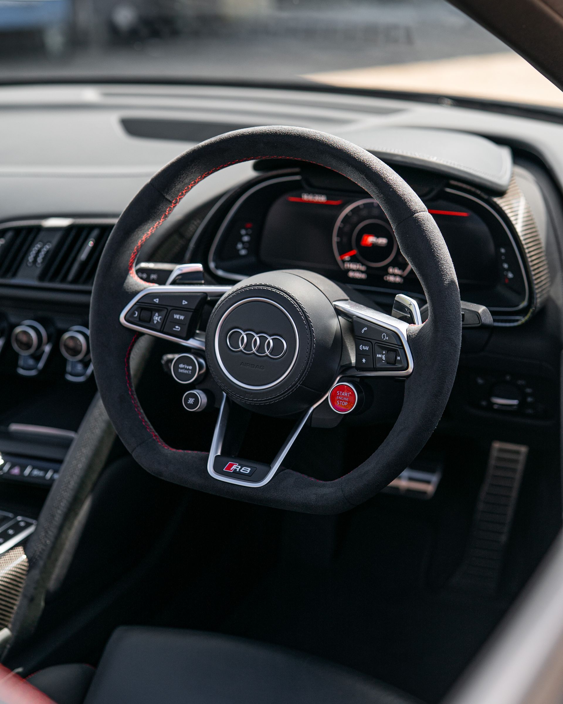 audi r8 spyder v10 alcantara steering wheel retrim red stitching oem d:class automotive plus near me portrait interior