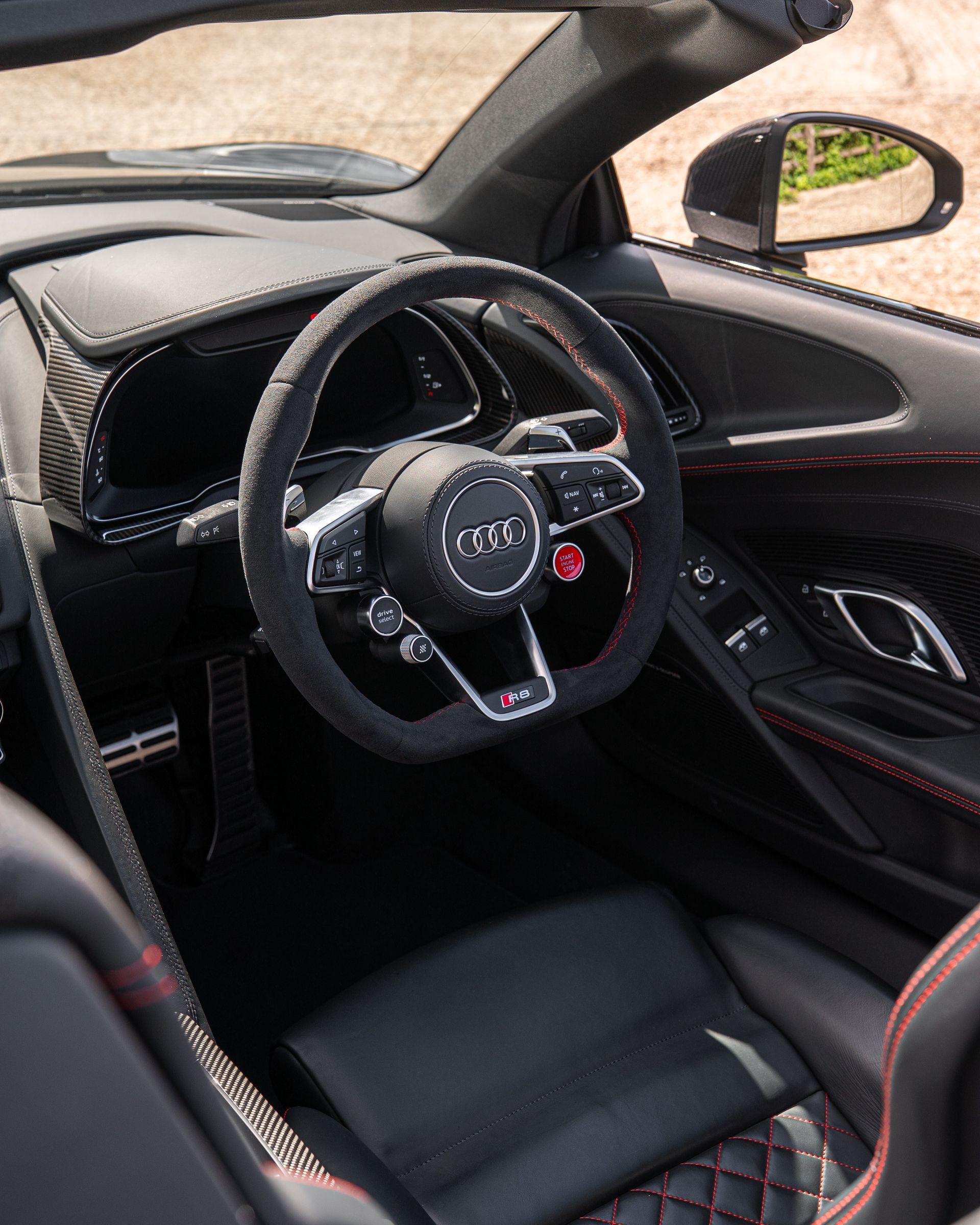 audi r8 spyder v10 alcantara steering wheel retrim red stitching oem d:class automotive plus near me portrait interior