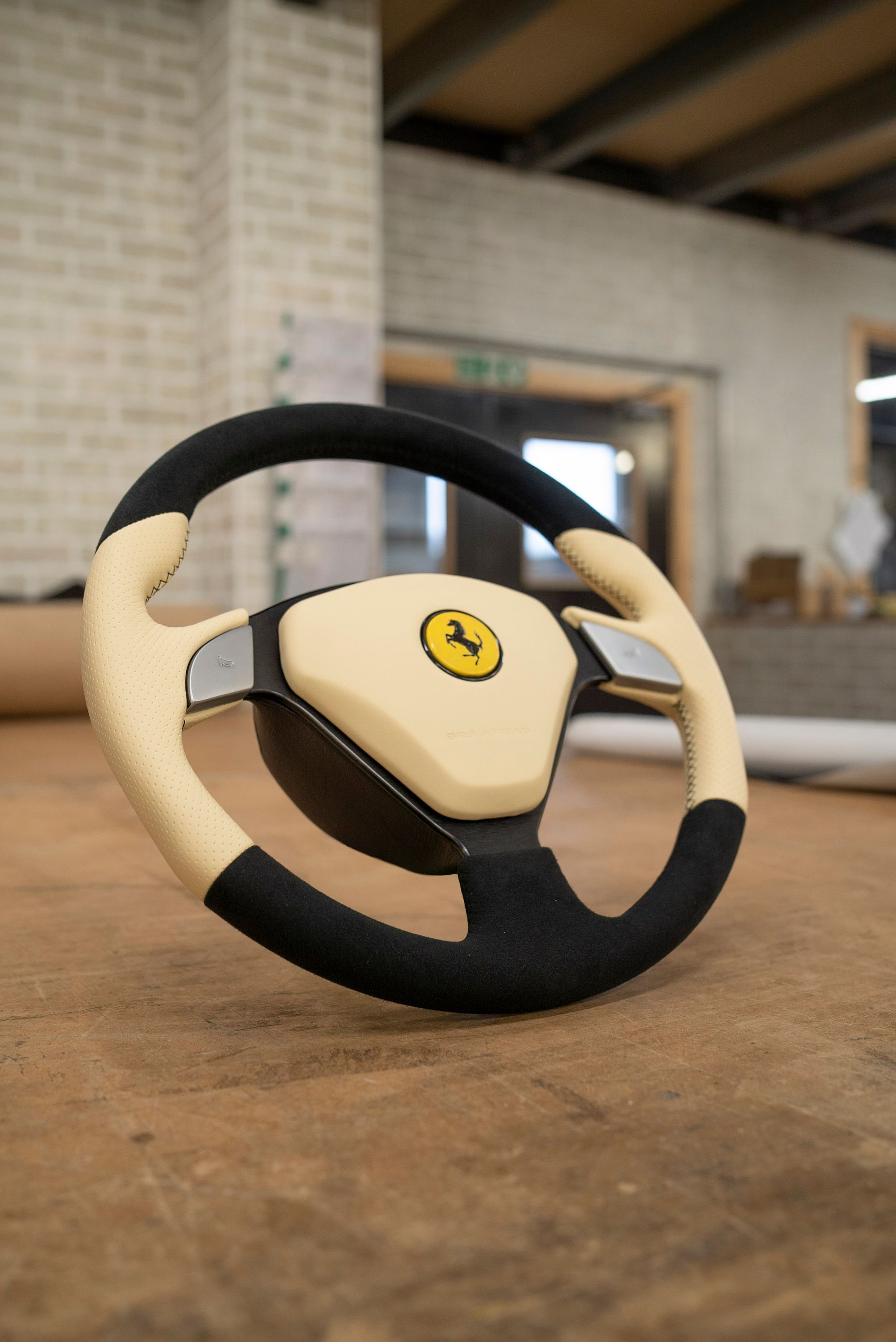 Ferrari 575 steering wheel retrim crema cream leather nappa perforated alcantara black stitch
