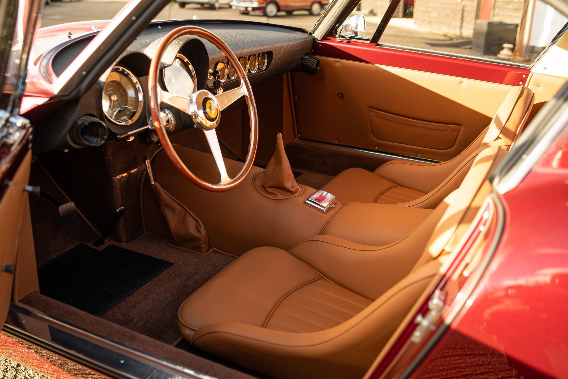 tan leather interior retrim restoration gto engineering swb 250 d:class automotive ferrari classic connolly vaumol blue dark side shot