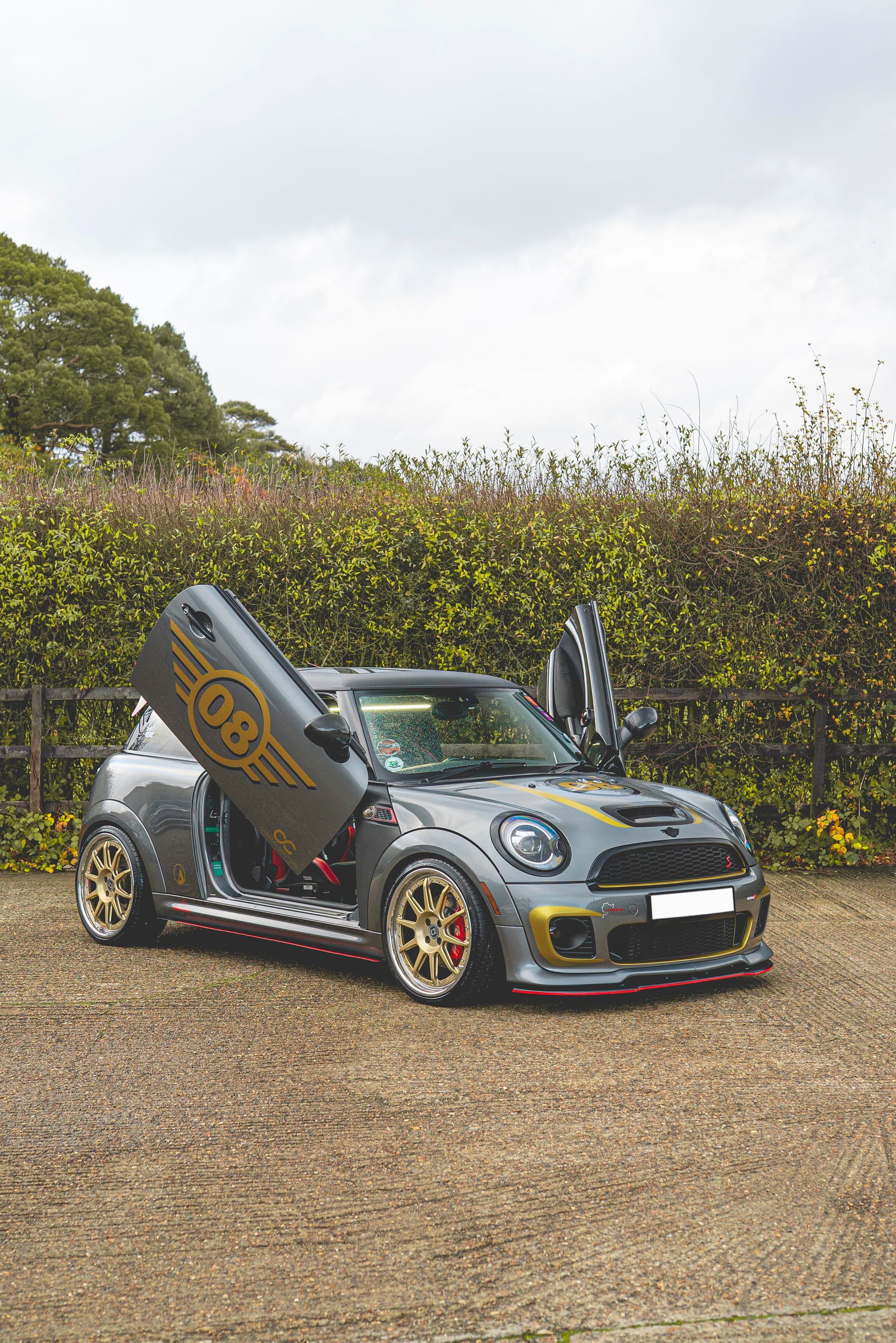 Mini cooper s lambo doors retrim leather carbon fibre d:class dclass black upholstery modified HRE