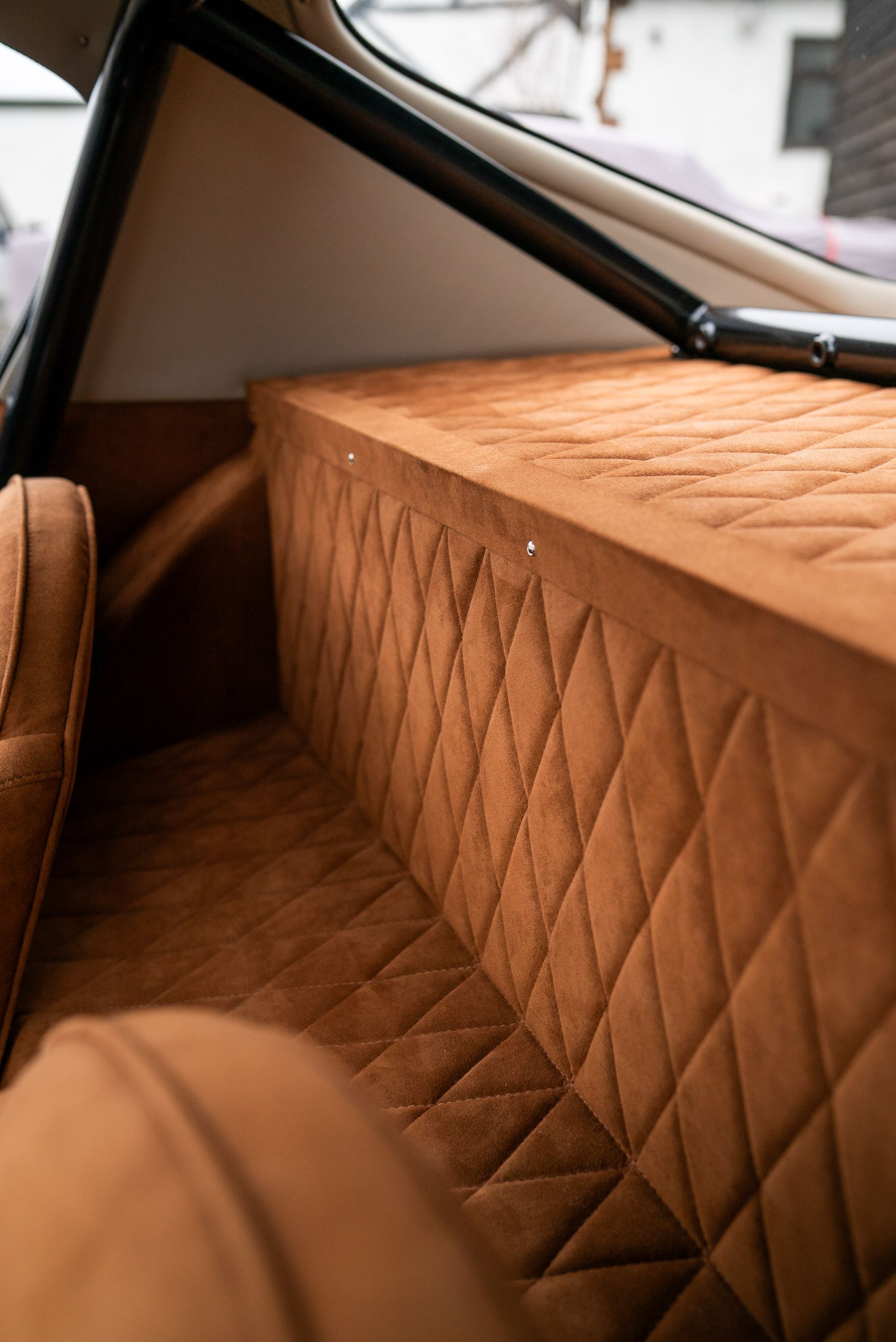 d:class interior retrim upholstery reupholstered retrimmed restoration gto swb 250 alcantara quilting tan custom customised bespoke fabrication fabricated seats carpet roll cage beige boyriven engineering best near me local surrey trimshop