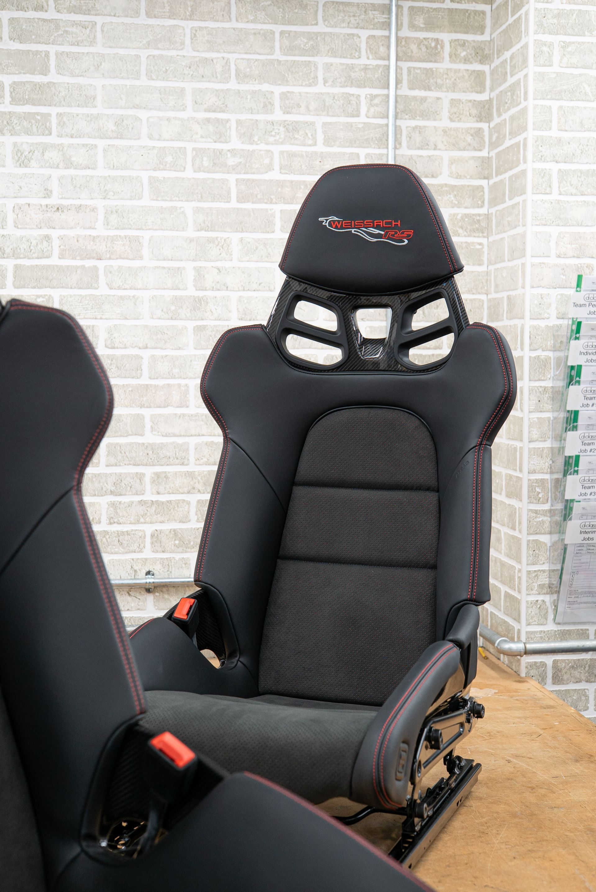 Porsche GT3 sport bucket seat seats weissach rs logo embroidery embroidered retrim d:class red leather surrey oem upgrade