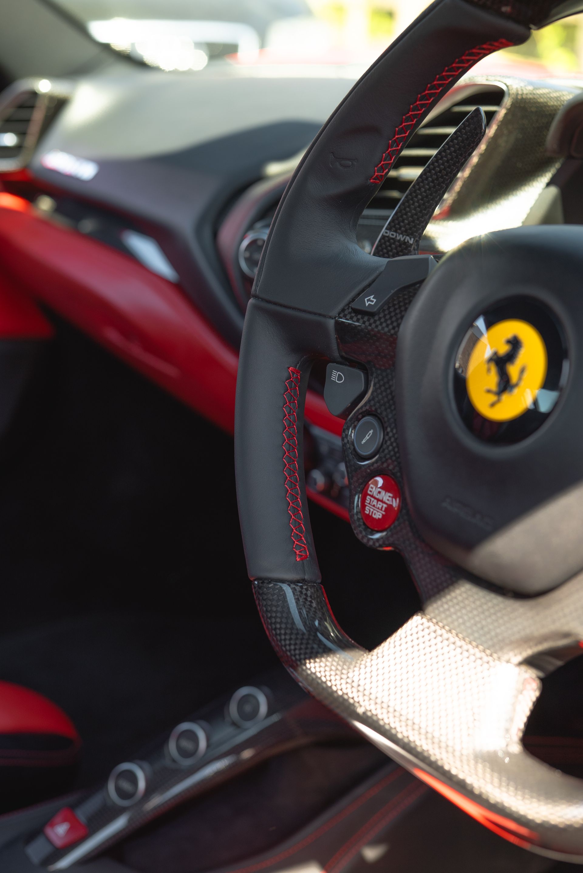 red ferrari 488 gtb seering wheel retrim black nappa leather red stitching d:class dclass oem