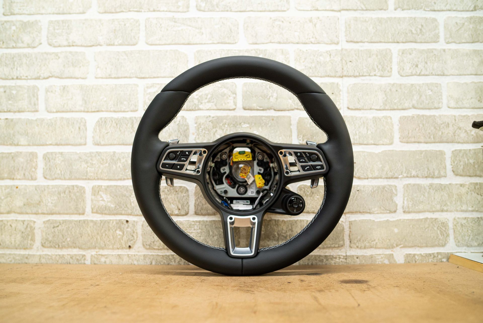 porsche panamera wheel retrim black nappa leather hand stitch thick thicker additional foam added