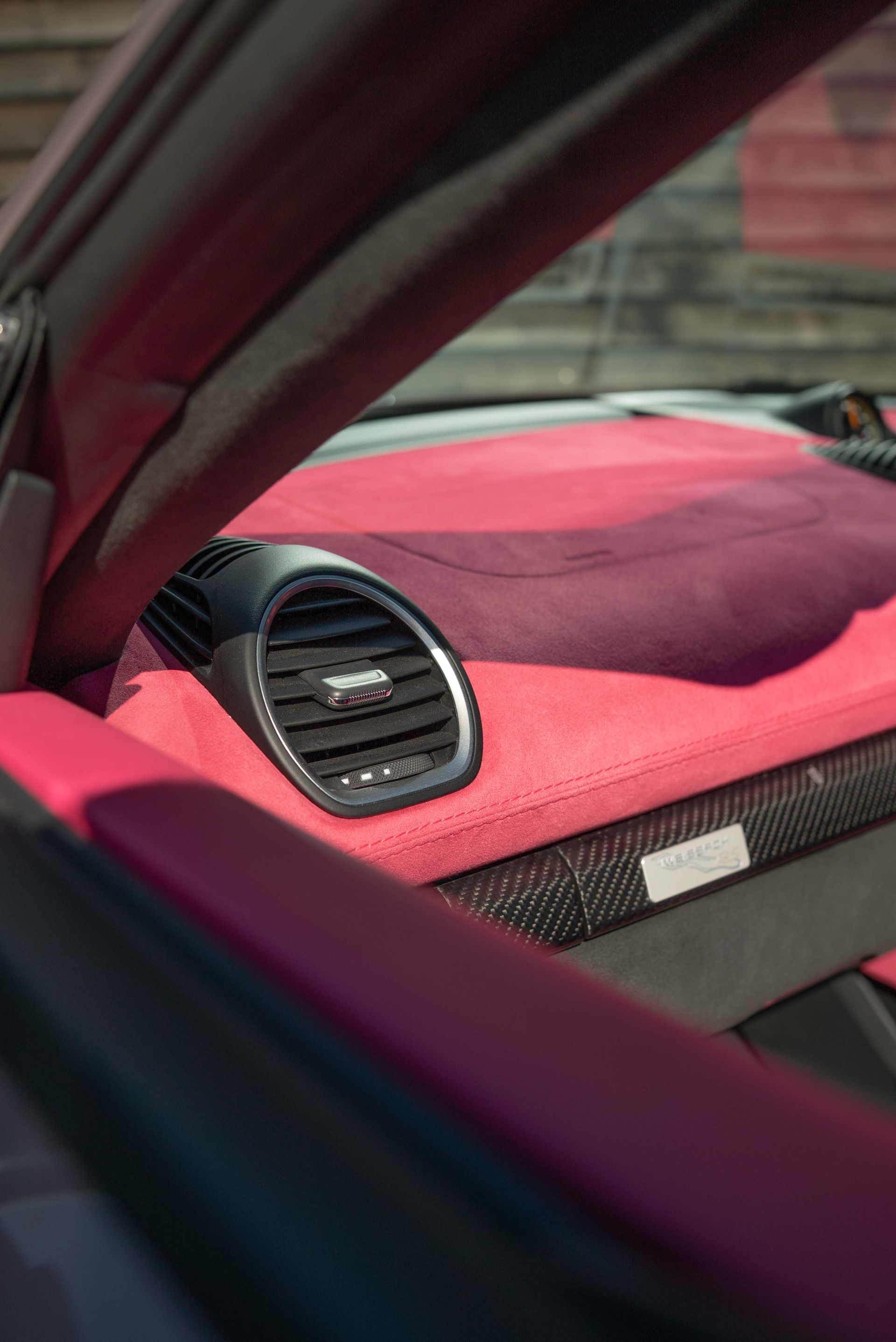porsche spyder RS 718 interior retrim customisation custom customised pink alcantara dashboard seats frozen berry