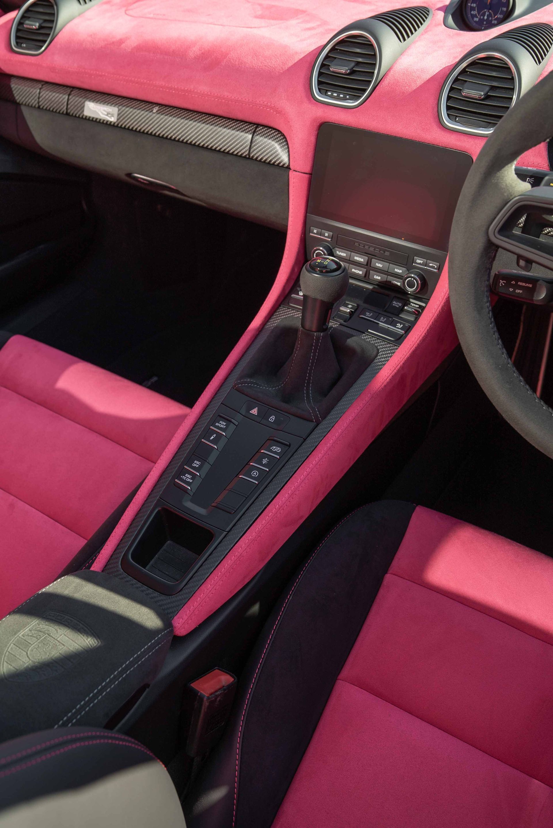 porsche spyder RS 718 interior retrim customisation custom customised pink alcantara dashboard seats frozen berry