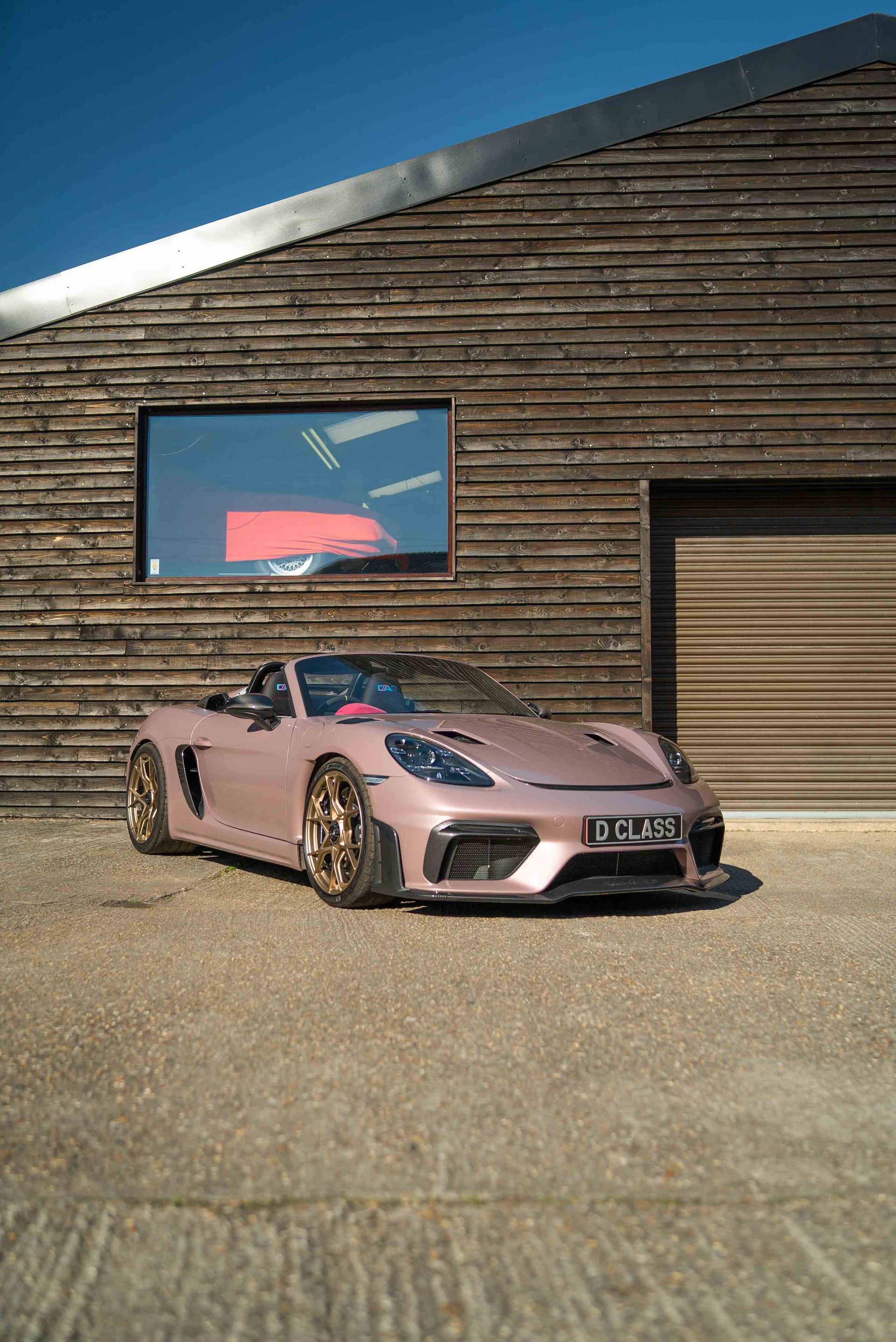 porsche cayman 718 gt4 spyder RS pink alcantara interior retrim seat seats dashbaord door card d:class automotive custom