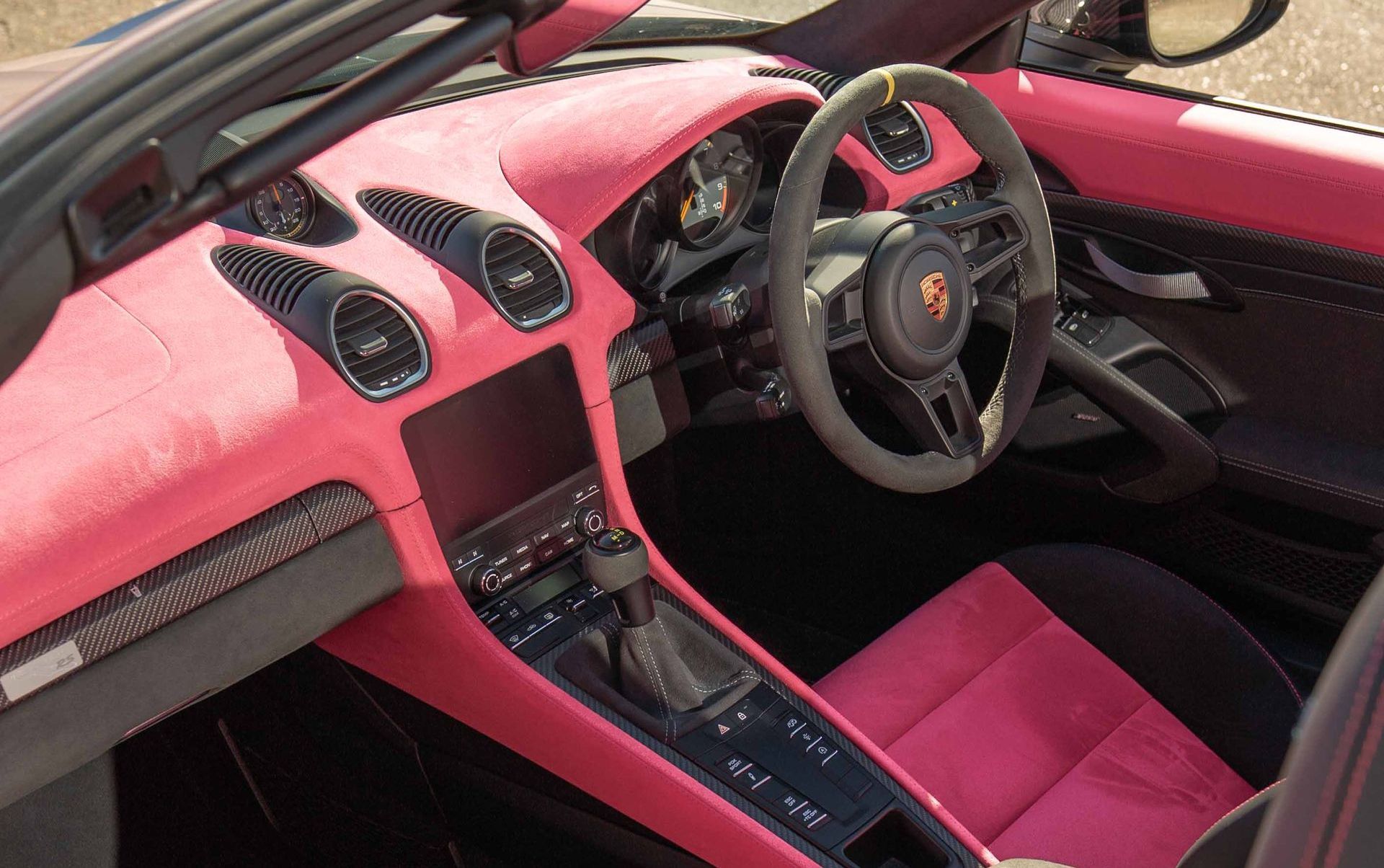 porsche spyder RS 718 interior retrim customisation custom customised pink alcantara dashboard seats