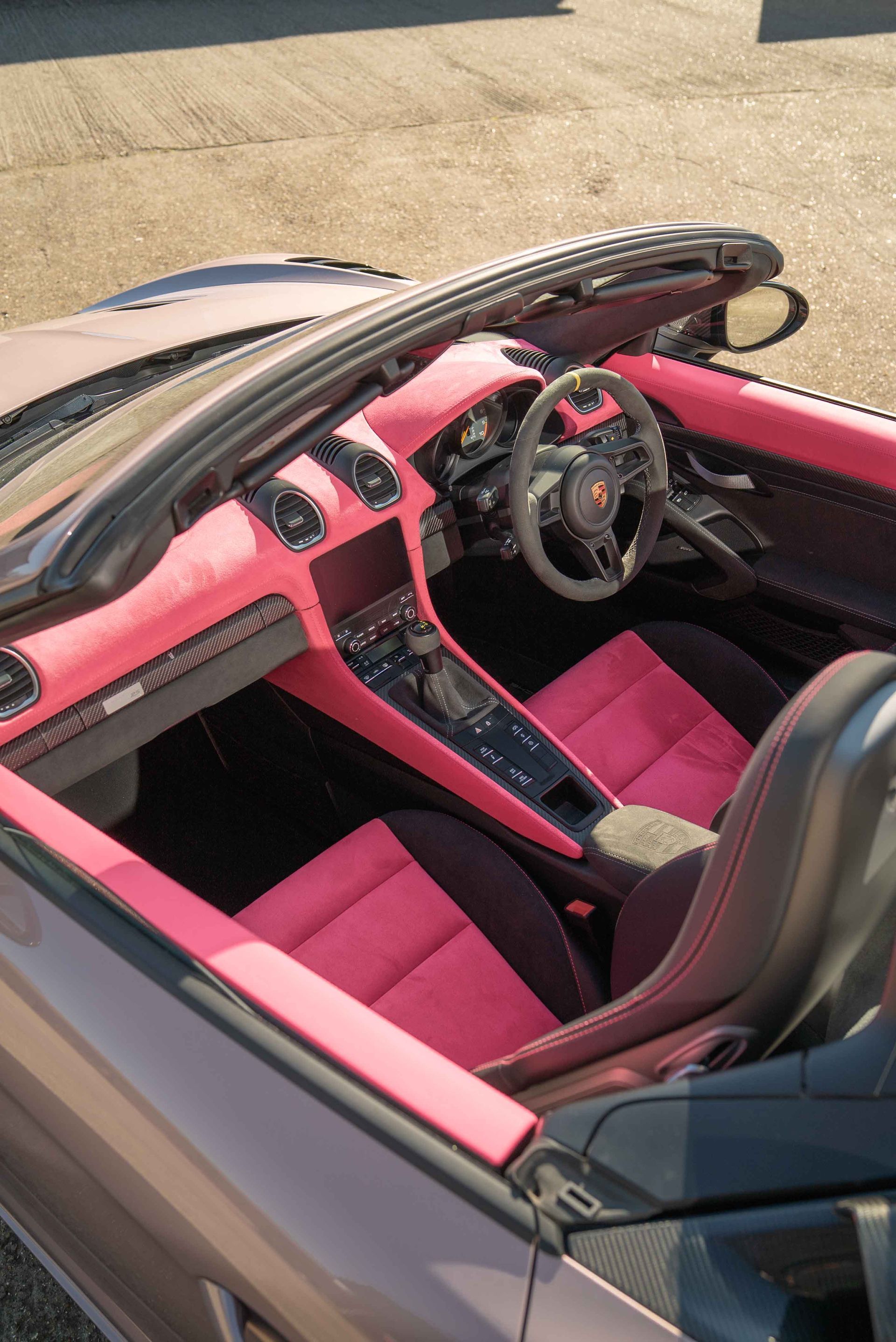 porsche spyder RS 718 interior retrim customisation custom customised pink alcantara dashboard seats frozen berry