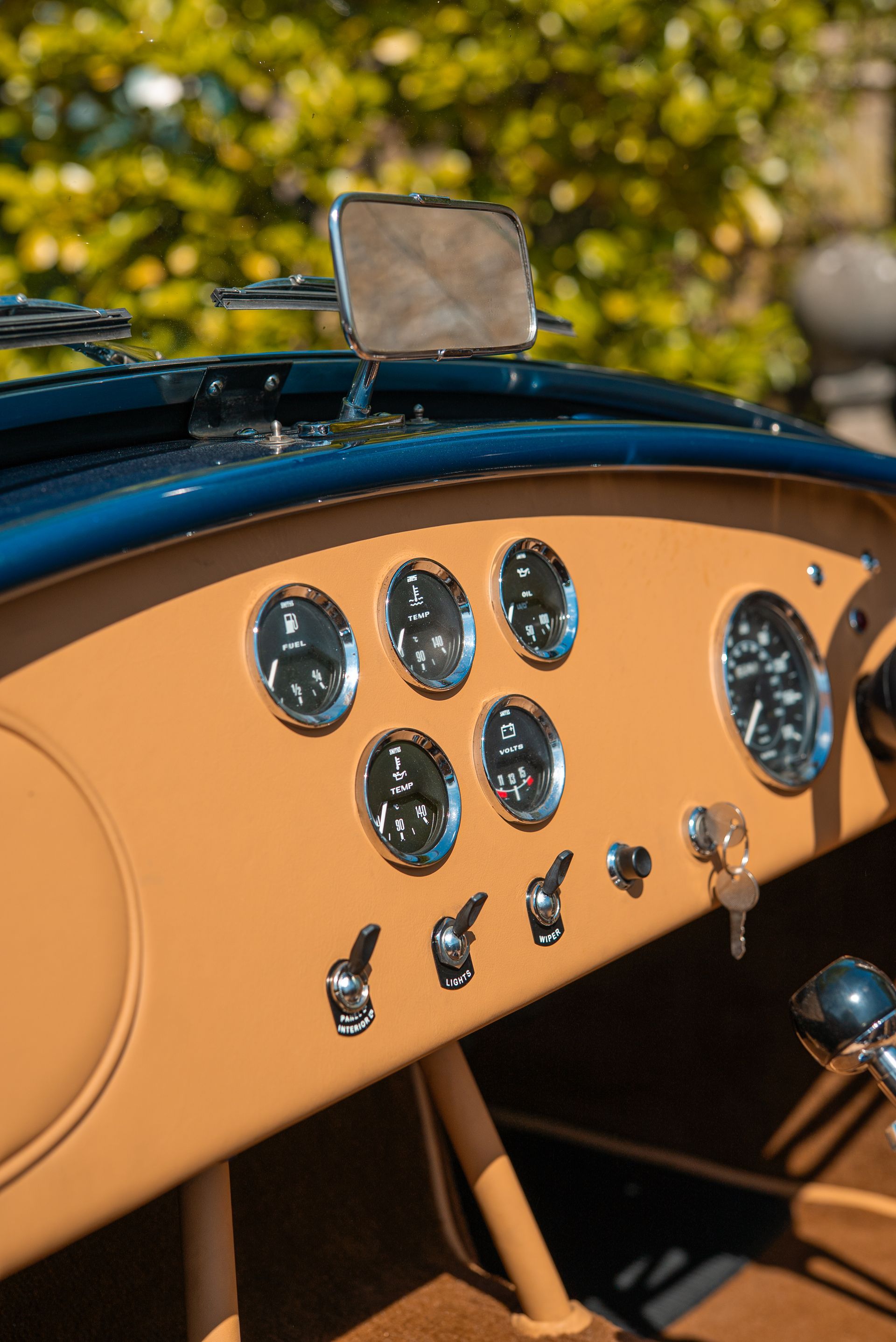 AC Cobra mkiv mk iv mk4 restoration tan leather interior guards blue metallic redline engineering d:class automotive dclass upholstery retrim