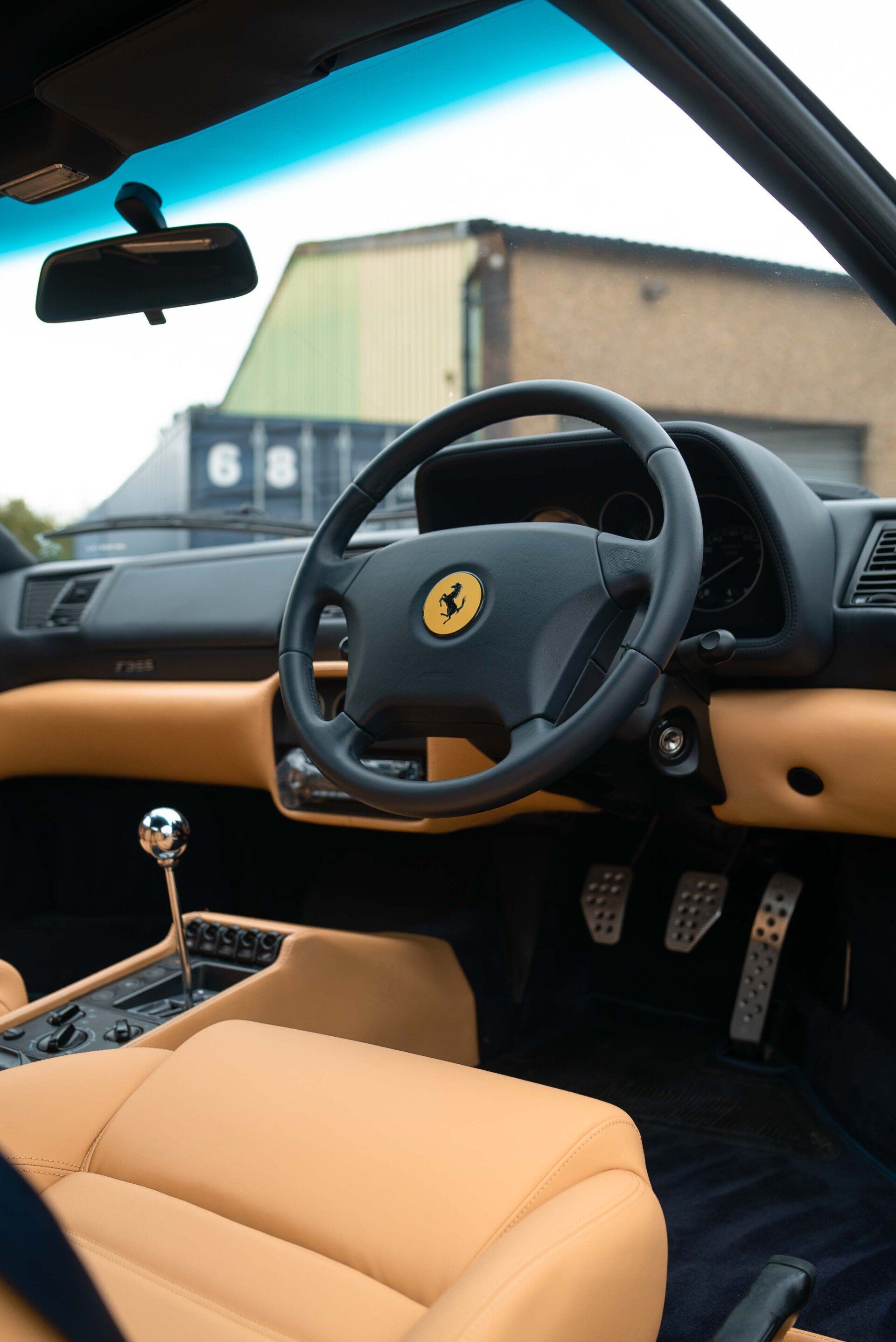Ferrari F355 Spider Full interior retrim d:class auto tan blue nappa leather reupholstered upholstery trim restoration surrey bespoke seats hood carpet