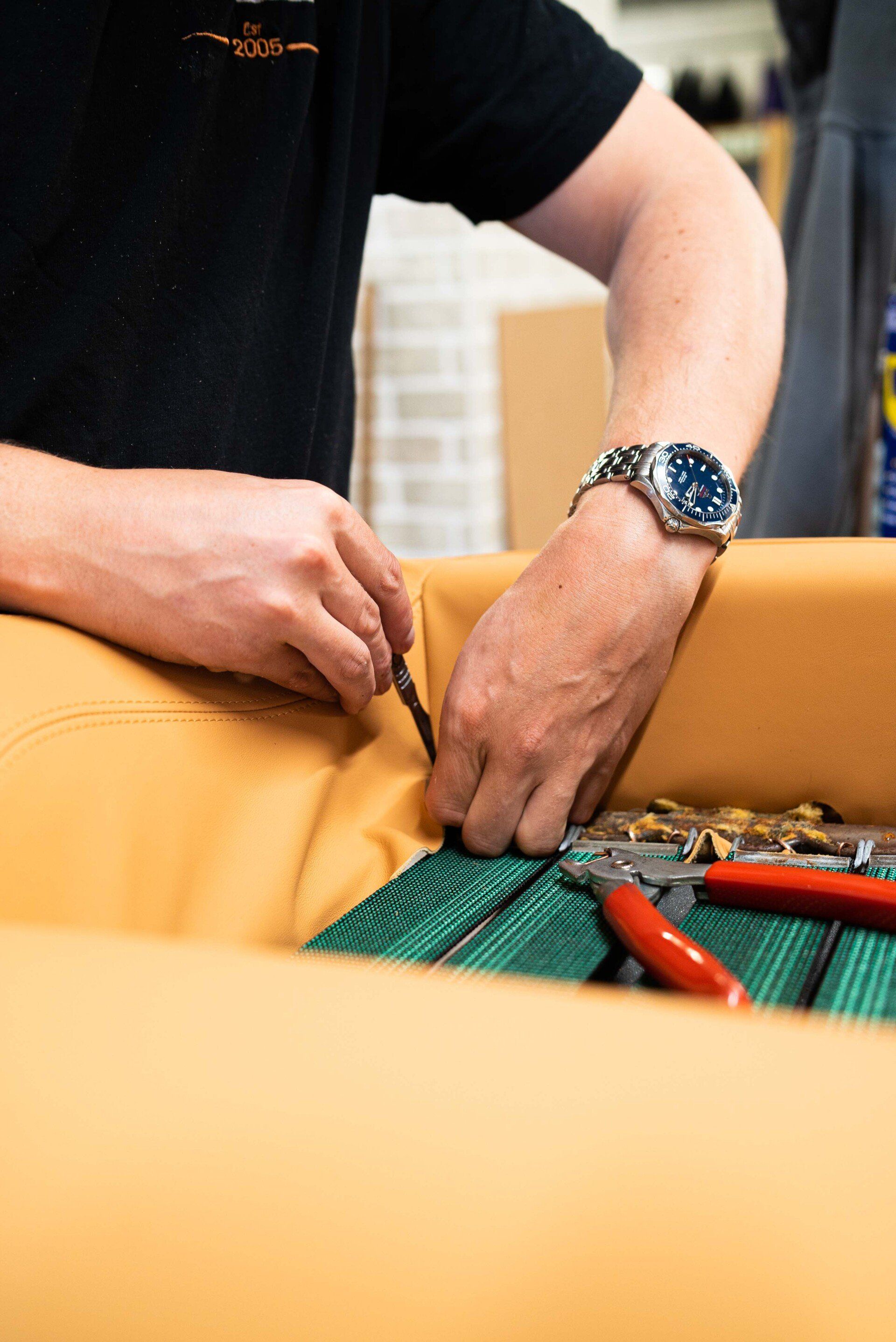 Ferrari F355 Spider Full interior retrim d:class auto tan nappa leather reupholstered upholstery trim restoration surrey bespoke seats tools trimming how to progression 