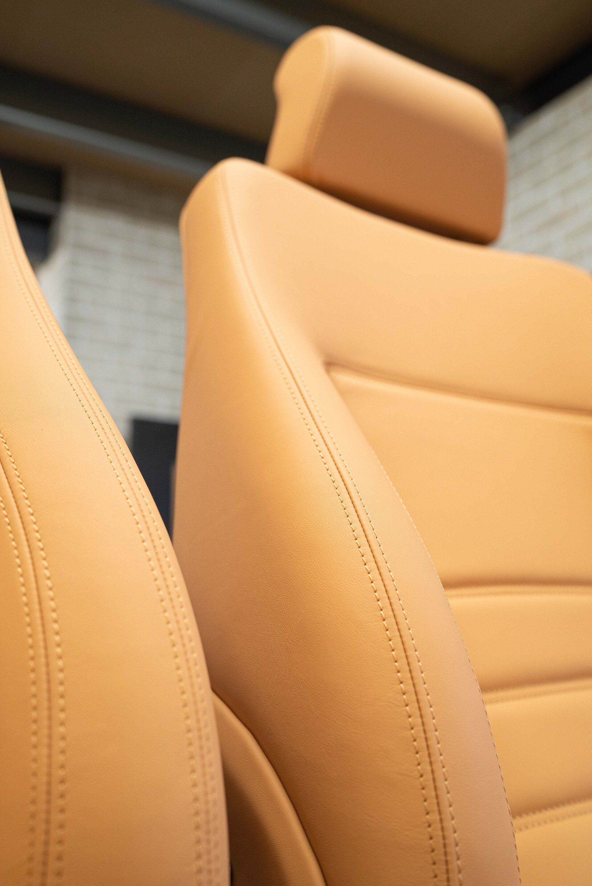 Ferrari F355 Spider Full interior retrim d:class auto tan nappa leather reupholstered upholstery trim restoration surrey bespoke seats tools trimming how to progression 