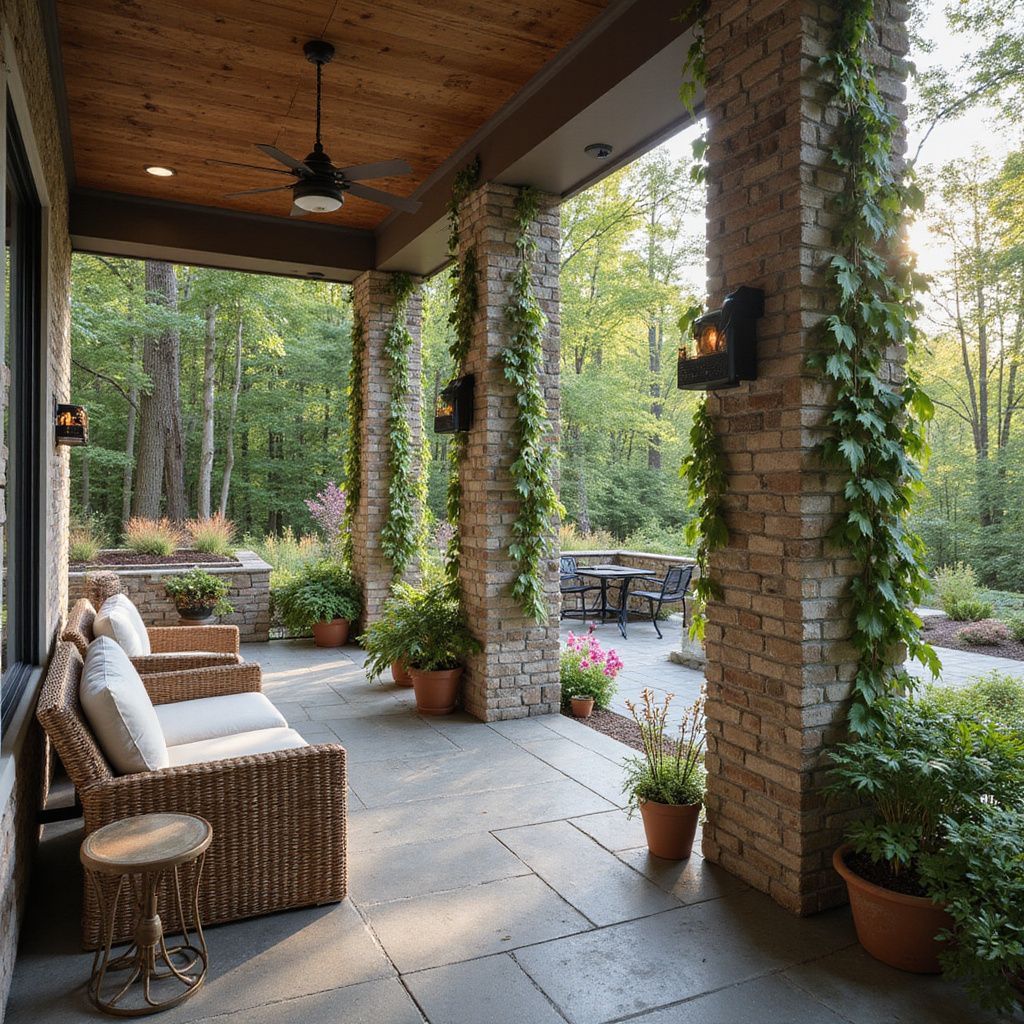 Outdoor covered patio with speakers for a whole home audio system