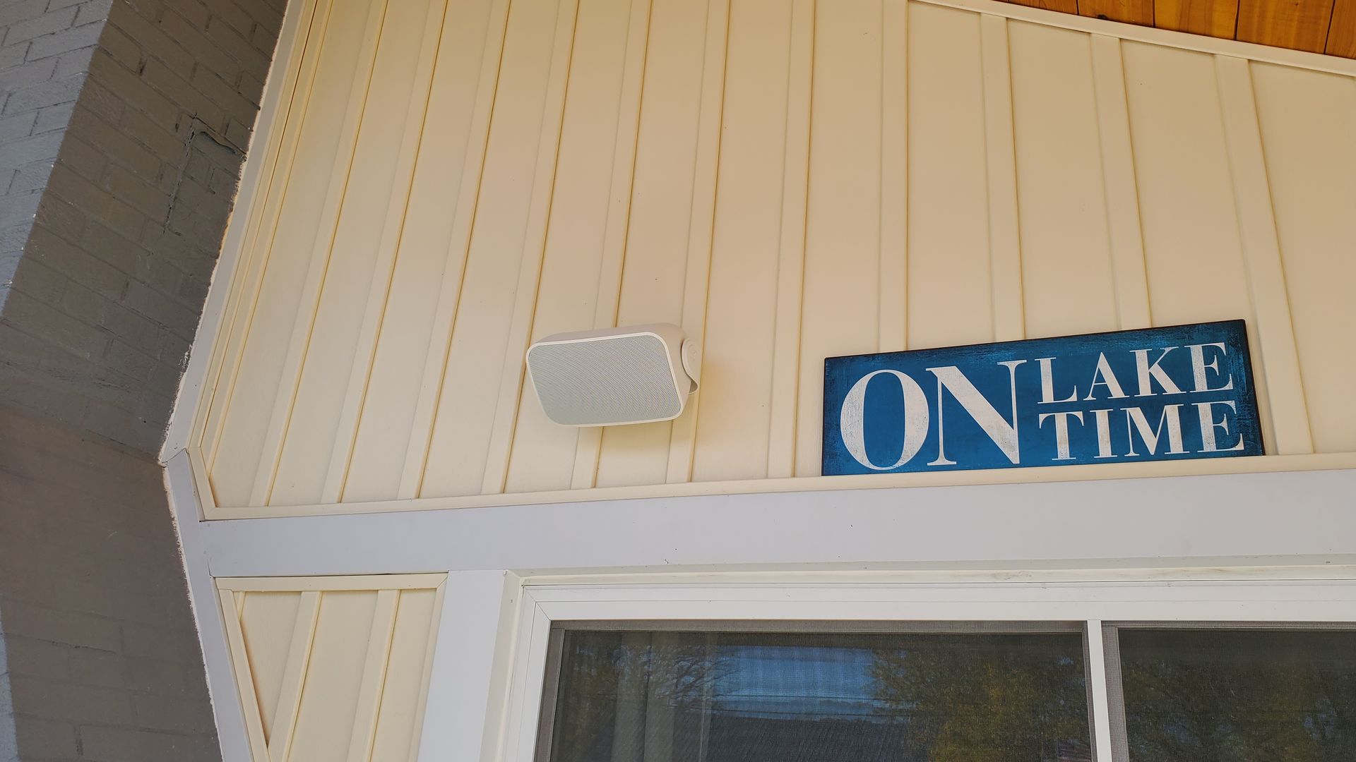 Outdoor speaker installed by fisher custom av for an outdoor audio system in Marblehead Ohio.