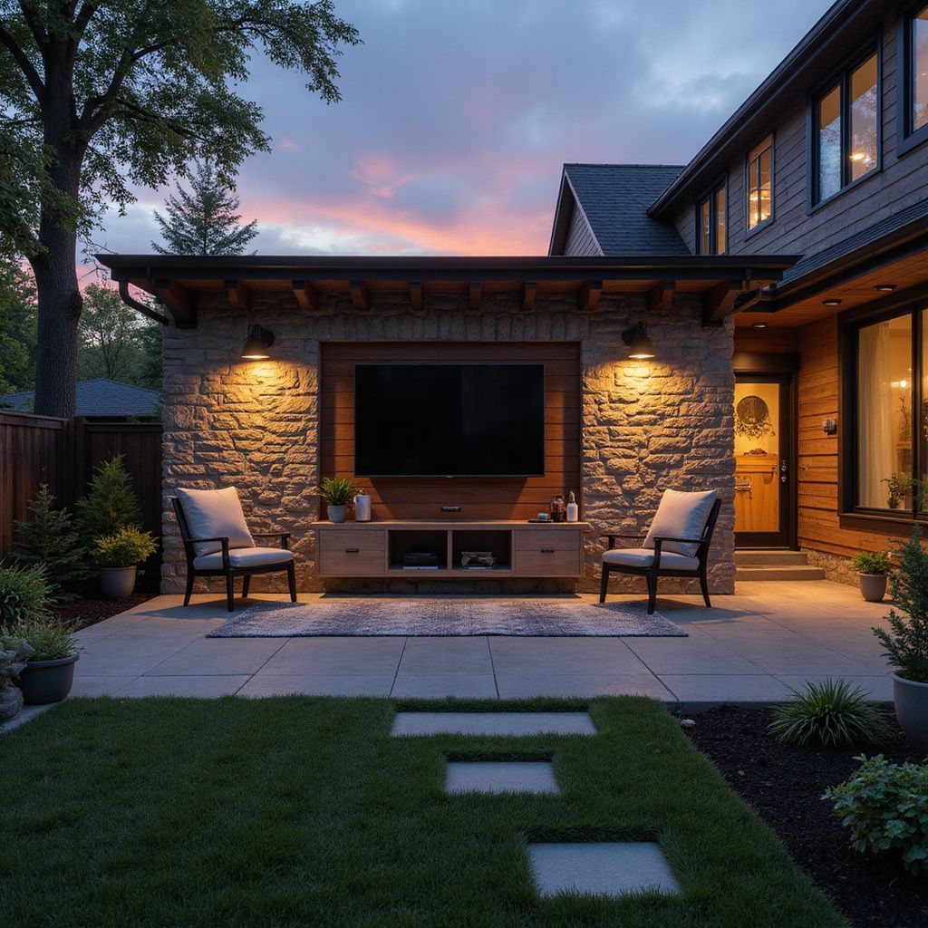 Outdoor TV installation on covered porch North Central Ohio